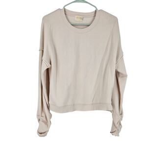 Nation LTD Sweater Cream Fleece Ruched Long Sleeve Drop Shoulder Pullover Size S